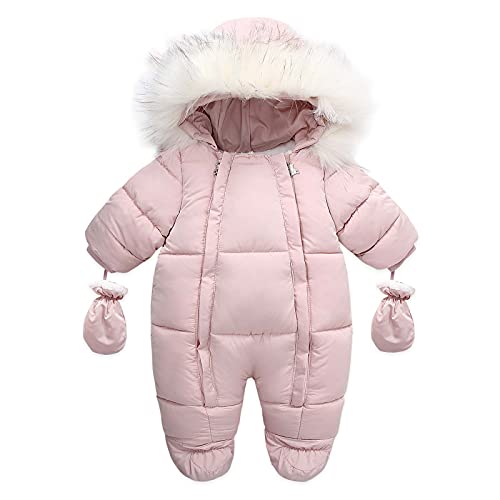 Image of Tengoait Infants Girls Spring Fleece Pram Snow Suits Baby Boy Christmas Hooded Wearing Coat Unisex Baby Cartoon Mittens Onesie Winter Outwear Footie Pink for 12-18 Months M(10)