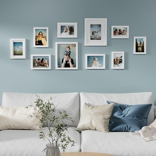 Image of Vittanly 10 Pack Picture Frames Collage Wall Decor, Gallery Wall Frame Set for Wall or Tabletop Display, Engineered Wood and Shatter-resistant Plexiglass, Multi Sizes with 8x10, 5x7, 4x6 Frames, White