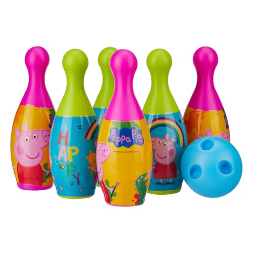 Image of Amazon Brand Jam & Honey Peppa Bowling Set for Kids, BIS Safe for Kids, Indoor Outdoor Bowling Game with 6 Colorful Pins and Ball, Skill Building Toy for Kids Age 3+ Years