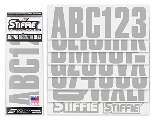 Image of STIFFIE Uniline Metallic Silver 3 inch Boat & PWC Registration Decals • Numbers Letters Stickers