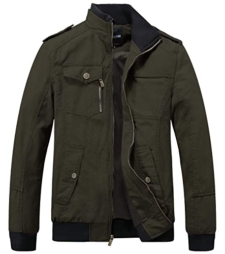 Wantdo Men's Military Cotton Stand Collar Windbreaker Jacket X-Large Army Green #TOP5