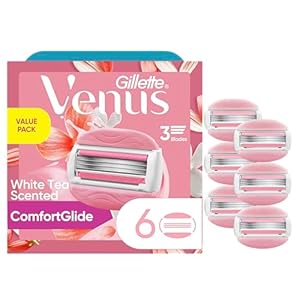 Gillette Venus ComfortGlide White Tea Women’s Razor Blades, 3-Blade Razor Refills, 6 Count, Holiday Gifts for Women