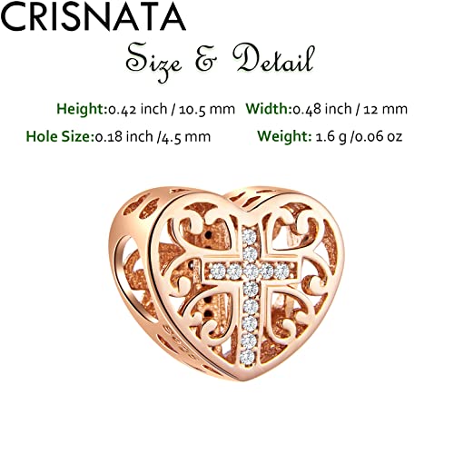Rose Gold Faith Cross Heart Charms With Clear Cz, Fits Pandora Christian Bracelet, 925 Sterling Silver Religious Prayer Beads, Gifts For Christmas/Easter/Mothers Day #TOP1