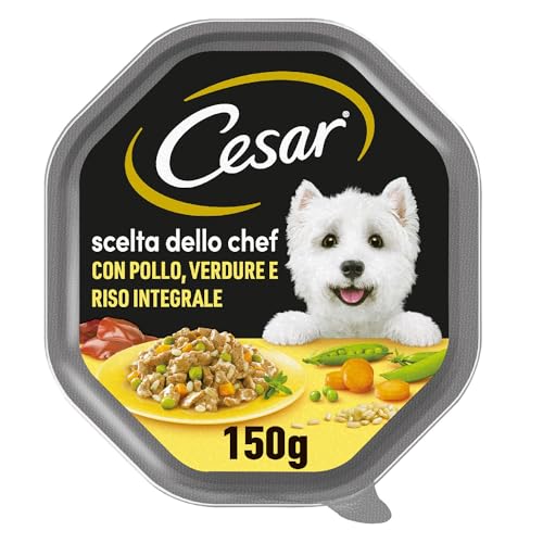 Cesar Scelta Dello Chef Cibo Umido per Cane con Pollo alla Griglia,Riso Integrale e Verdure - 14 Vaschette da 150g: totale 2100g
