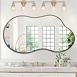 JJUUYOU Wall Mirror Large Irregular Bathroom Brushed Metal Frame Mirror Black Asymmetrical Vanity Aluminum Alloy Frame Mirrors for Living Room Bedroom Entryway Vanity Home Decor 50 x 90cm