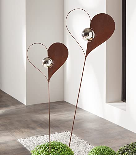 Dekoleidenschaft 2X Gartenstecker Herz mit Kugel aus Metall in Rost-Optik, 100 & 123 cm hoch, Dekostecker, Garten-Deko für Draußen Dekoleidenschaft 2X Gartenstecker Herz mit Kugel aus Metall in Rost-Optik, 100 & 123 cm hoch, Dekostecker, Garten-Deko für Draußen