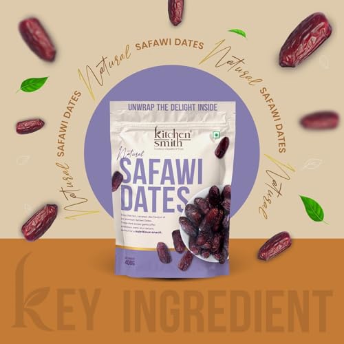 Image of KitchenSmith Safawi Fresh Dates - Pack of 2 (400gm Each) | No Preservatives & Added Sugar | High Fibre | Energy Health Snacks | Premium Khajoor