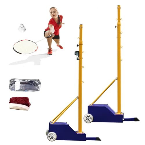 richigblosmum Adjustable Volleyball & Badminton Poles - 4 Height Settings (5.1-6.9ft) Portable Wheels & Wind-Proof Base, Portable Outdoor Net for Park, Beach, Backyard & Training