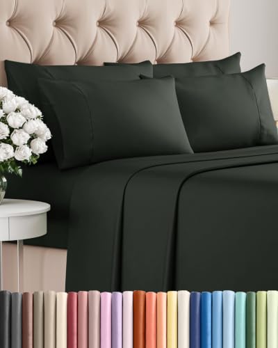 Image of King 6 Piece Bed Sheet Set - Breathable & Cooling Sheets - Forest Green