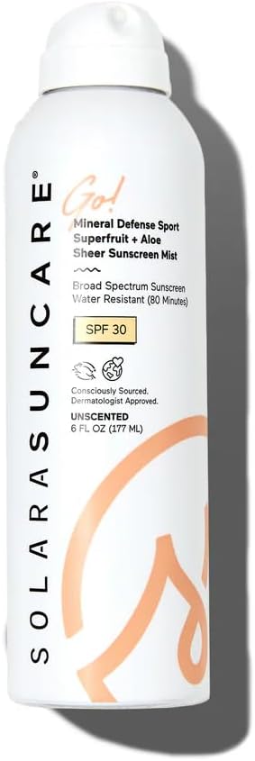 Solara Suncare - Go! Mineral Defense SPORT Superfruit Sheer Sunscreen Mist, SPF 30 | EWG Verified, Vegan, Cruelty Free, Reef friendly | Non-Aerosol, Water Resistant, All Skin Types (6 fl oz | 177 ml)