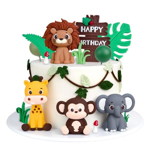 Animales Decoración Pastel, 9pcs Decoración Tartas Selva, Safari Animals Cake Topper, Adecuada para Niños y Niñas Como Decoracion de Fiesta con Temática de Animales de la Jungla