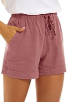 SMENG Women's Shorts Summer Solid Colour Workout Casual Drawstring Shorts Lounge Culottes for Women with Pockets Loose Pants Dusty Pink L