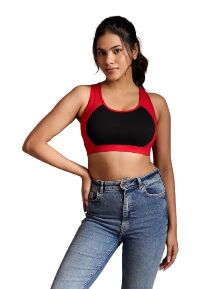 Visionex Women's Stretch Sports Bra, Cotton Blend, Racerback, High Support, Gym, Running & Exercise Activewear Bra (in, Alpha, M, RED)-image-17