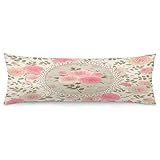 Body Pillow Cover Vintage Floral Shabby Chic Roses Lace Frame Pink Flowers Bouquets with Green Leave
