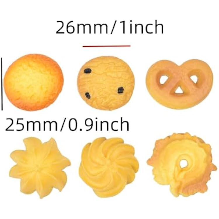 X Hot Popcorn 60Pcs Fake Cookies Mini Fake Cookies Artificial Pastries Food Fake Biscuits Model for DIY Craft Home Kitchen Decor