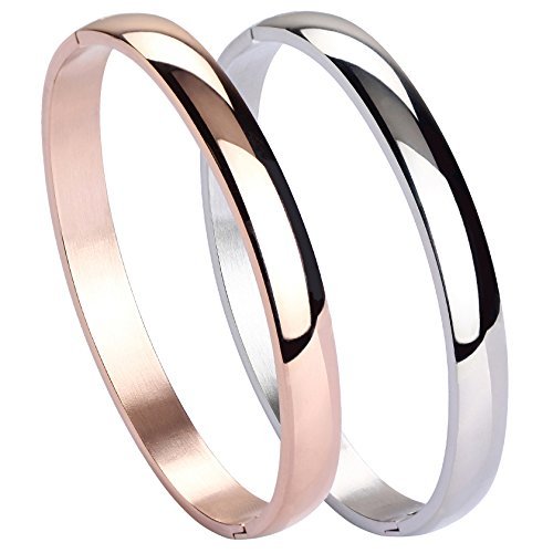 MILAKOO 2 Stück Edelstahl Armband Set für Frauen Mädchen Hochglanz Armband Gerillte Manschette Armreif