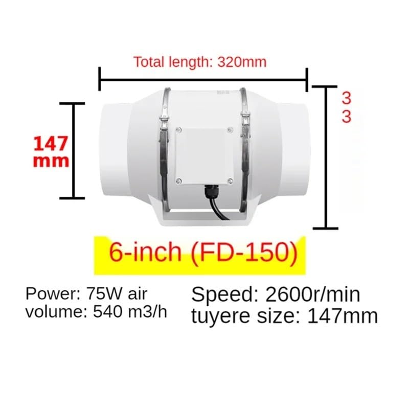 Extractor De Aire Extractor De Aire 4/5/6 Pulgadas For El Hogar, Silencioso, Conducto En Línea, For Baño, Cocina, Inodoro, Pared, Purificador ExtraccióN Potente(6 Inch)