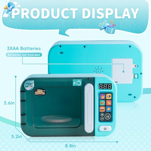 MINDNOOK Toddler Microwave Toys, Kitchen Playset with Light & Sound, Kids Pretend Play Electronic Oven with Play Food, Learning Toys for Girls & Boys Ages 3+ - Thumbnail 5