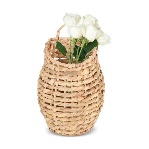 YRMT Water Hyacinth Woven Hanging Basket Wall Hanging Basket Decorative Front Door Basket Decor for Flower Plants Boho 15" x 10" by YRMTKIHE - Used condition - US$28.35