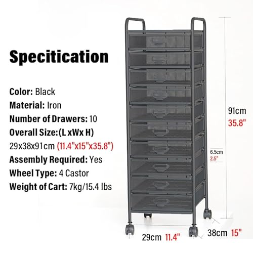 5 Drawer Rolling Metal Cart with Wheels, Slim Steel File Organizer for Office Makeup Tools. Sturdy Rustproof Design with Lockable Casters and Smooth Glides for Easy Mobility and Secure Storage - Image 2