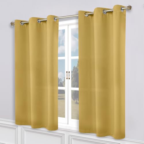 SUPERIOR Semi Blackout Curtains - Solid Color - 52" x 63" - Grommet Header - Thermal Insulated, Sun Blocking & Room Darkening Drapes for Bedroom, Living Room - Set of 2 Panels - Mustard Yellow