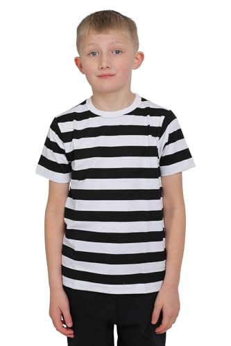 NuJake Kids Boys & Girls Black White Striped T-Shirt Top 100% Cotton Children's Ages 5 up to 13 Years (UK, Age, 5 Years, 6 Years, Regular)