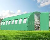 HOWE 26x10x7 ft Large Walk-in Greenhouse for Outdoors with Watering System Upgraded Swing Doors Tunnel Greenhouse kit, Heavy Duty Galvanized Steel Frame, 16 Windows, Ground Pegs & Film Clips, Green