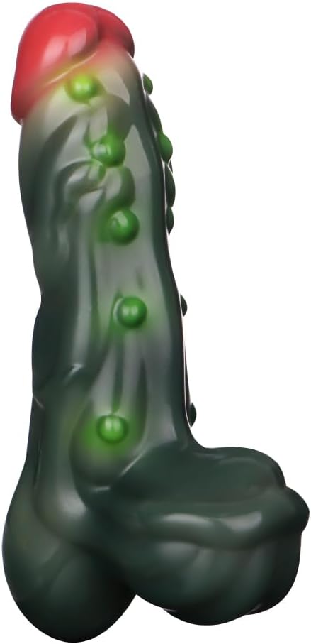 5.9 Inch Silicone Fantasy Dildo in Cyan Glaze Color with Large Suction Cup, Flexible G-Spot & Anal Plug, 42°C Heating Function, Adult Toy for Vaginal & Anal Use by Women & Men