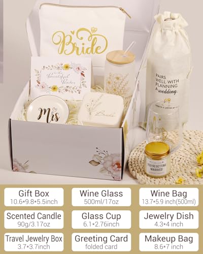 7PCS Bride To Be Gifts Set, Bridal Shower Bachelorette Wedding Gift Engagement Bachelor Party Fiance Gifts Box For Women Her with Wine Glass, Glass Cup, Jewelry Box Dish - Image 3