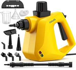 Udodik Handheld Steam Cleaner for home,Steamer for Cleaning,Multipurpose Portable Steam Cleaners Use with Safety Lock and 10 Accessory Kit to Remove Grime,Grease,and More,Cloths & Pads
