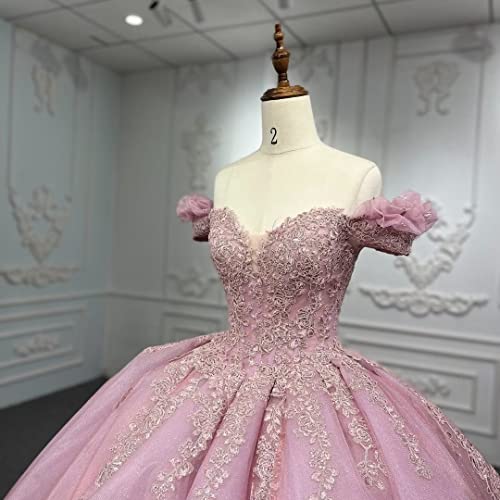 Mouccy Princess Off Shoulder Sweet 15 16 Quinceanera Dresses Lace Puffy Prom Gowns Long Birthday Ball Gowns with Train3