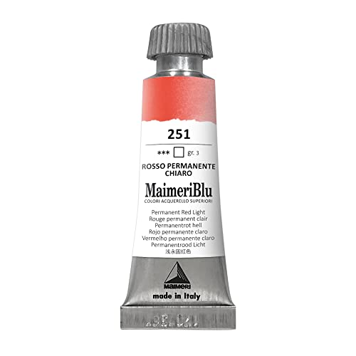 MAIMERI BLU 12 ml, Hochwertige Aquarellfarben, Farbton Permanentrot hell