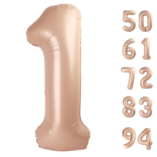Image of 40 Inch Light Brown 1 Balloon for First Birthday, Tan 1st Number Balloons Khaki Birthday Decorations, Beige One Giant Number 1 Balloon