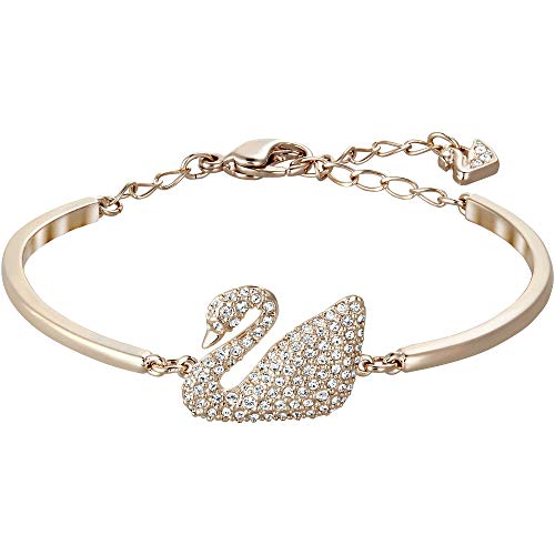 Swarovski Bracciale rigido Swan, bianco, Placcato oro rosa