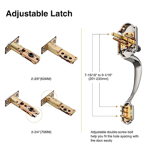 Brightify Satin Nickel Front Door Handle, Satin Nickel Exterior Door Handle With Door Lever, Modern Front Door Lock Set, Adjustable Deadbolt Lock Set With Single Cylinder, Reversible For Right&Left #TOP4