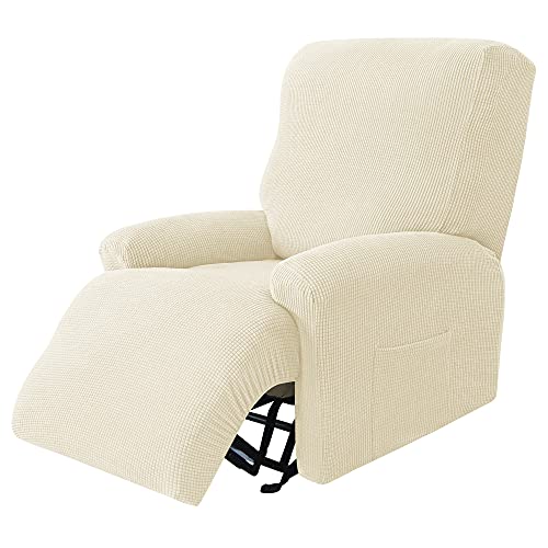 Stretch Recliner Cover, 4-Piece Sofa Covers Thick Single Seat Couch Cover Soft Jacquard Recliner Slipcover (Beige) #TOP23
