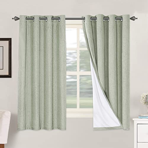 Image of H.VERSAILTEX Linen Blackout Curtains 63 Inches Long 100% Absolutely Blackout Thermal Insulated Textured Linen Look Curtain Draperies Anti-Rust Grommet, Energy Saving with White Liner, 2 Panels, Sage