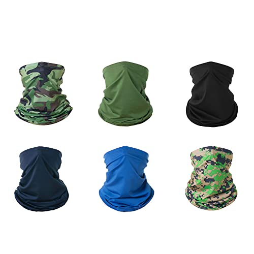 6 Pieces Balaclava Face Mask, Summer Cooling Neck Gaiter, Uv Protector Motorcycle Ski Scarf For Men/Women (Black Royal Blue Navy Army Green Camouflage Light Green Camouflage Green) #TOP6