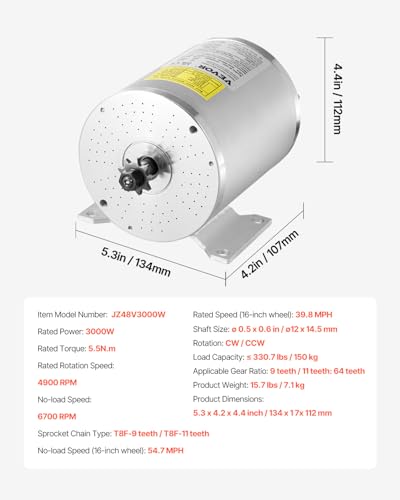 VEVOR 3000 W elektrischer bürstenloser Gleichstrommotor-Bausatz – 72 V 4900 U/min Motor mit verbessertem Drehzahlregler und Gasgriff-Bausatz für Go Karts E-Bike Motorrad Roller Heimwerker