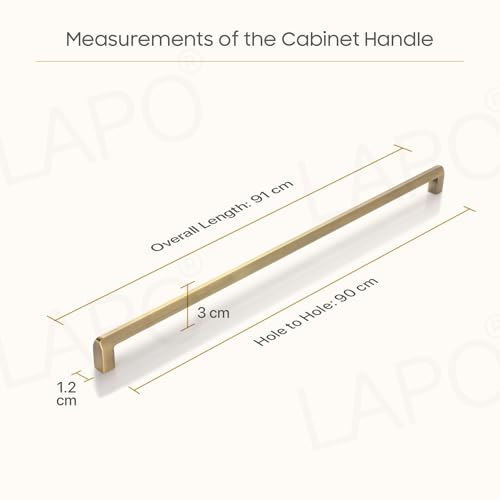 Image of LAPO 36 Inch Stainless Steel Handles for Home, Designed for Cupboard and Office Furniture, Balanced Pull Grip, Rust Resistant Surface, Hole to Hole Size 90 cm, Quick Fit (900mm, Antique, Pack of 6)
