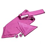 DQT Mens Plain Satin Cravat Ascot Tie & Pocket Square Set with Cufflinks – Wedding Business & Formal - Mulberry (Self-Tied)