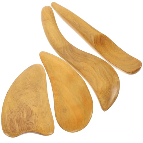TOBBOMEY Kit de 4 Raspadores de Madera para Masaje Corporal y Facial Herramienta Multifuncional para Masaje Relajante Incluye Diseños en Forma de Oreja S Dedo y Corazón Adecuado para