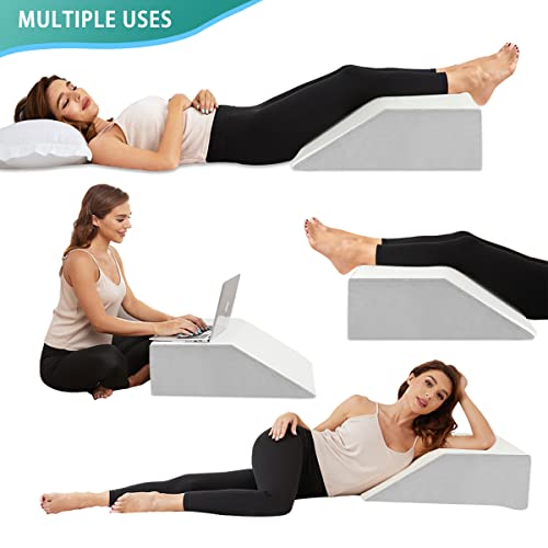 Leg Elevation Pillow With Cooling Gel Memory Foam Top, Post Surgery Leg Rest Pillow High Density Foam Bed Wedge Pillow For Leg & Back Support And Pregnancy - Relieves Knee, Hip And Lower Back Pain #TOP4