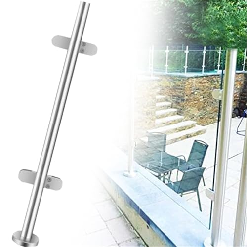48 44 40 36 32 28 24 in Height Round Glass Railing Post, Glass Stair Railing Post System for Atrium Dividers, Stainless Steel Pillar Clamps Vitreous(C-MID,Height 24in/60cm)