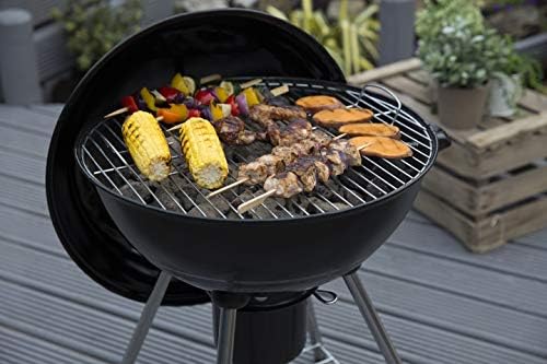 George Foreman GFKTBBQ 47 cm Portable Round Kettle Charcoal BBQ, Adjustable Vent, Integrated Thermometer, 2 Wheels & Chrome Grill
