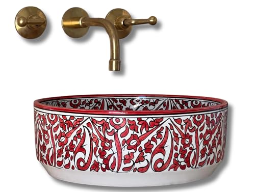 Handmade Countertop Ceramic Wash basin Sink, Floral Kitchen Bowl, Hand Painted Above Counter Vanity Vessel Sink, Farmhouse Bathroom Ceramic Basin, Sink for Cabinet Lavatory (14