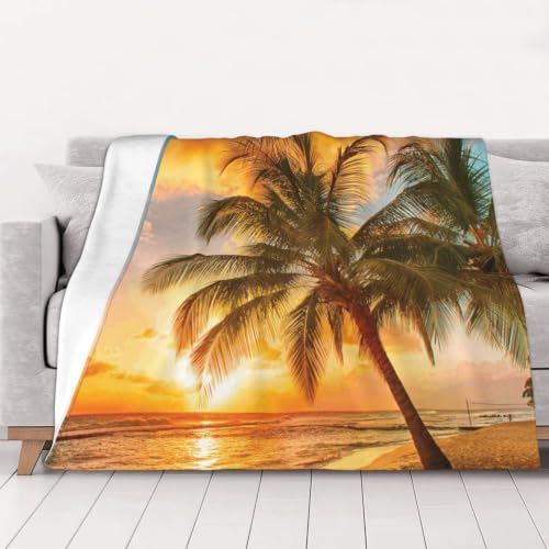 Couverture flanelle imprimée plage palmier jeté canapé doux chaud