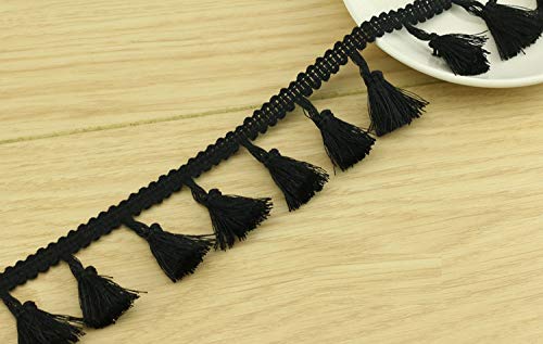 Chris.W 10 Yard Black Cotton Tassel Fringe Trim, 4.5cm Wide Lace Trim Ribbon Trimming for Sewing Crafts, Clothing, Bedding, Curtains and More - Thumbnail 2