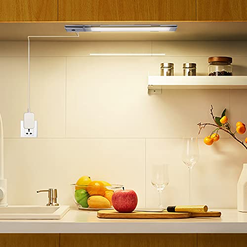 Image of LIT-PaTH 11.8 Inch Under Cabinet Light with Hand Wave, Plug-in Under Counter Lighting, Dimmable & 3 Color Temperature, LED Magnetic Closet Lights for Kitchen, Silver Finish