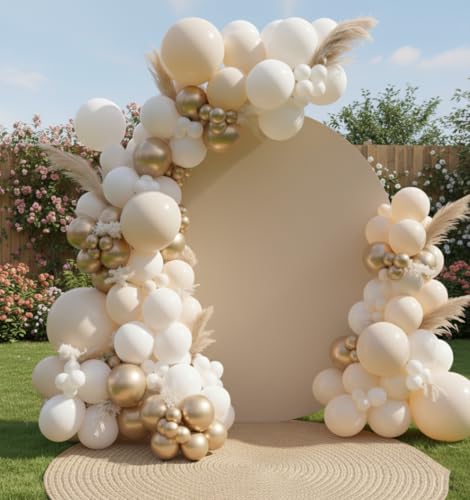 Image of Sand White Gold Balloon Arch Kit, 140Pcs Beige Nude White Balloon with Metallic Gold Balloon Garland Kit for Boho Birthday Wedding Baby Shower Bridal Shower Engagement Prom Party Decorations